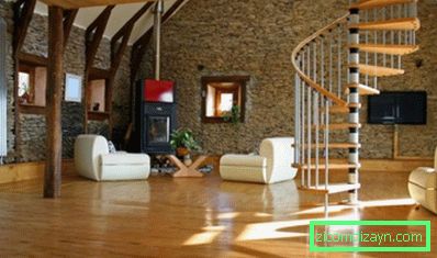 Elegant-Treppe-in-Wohnzimmer-Design-mit-Naturstein-Wand-Dekoration-einschließlich-Pellet-Herd-Ecke-einschließlich-beige-Stuhl-auf-Holz-Stock-auch-Holz-Decke