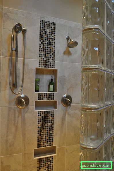 Badezimmer-interessant-modern-Glas-Dusche-Teiler-mit-Licht-braun-Keramik-Fliesen-für-Wände-und-Boden-von-Bad-klein-Designs-Ideen-mit-stilvollen-Wand-Regale-und- Wasserhahn-Fliesen-Dusche-Ideen